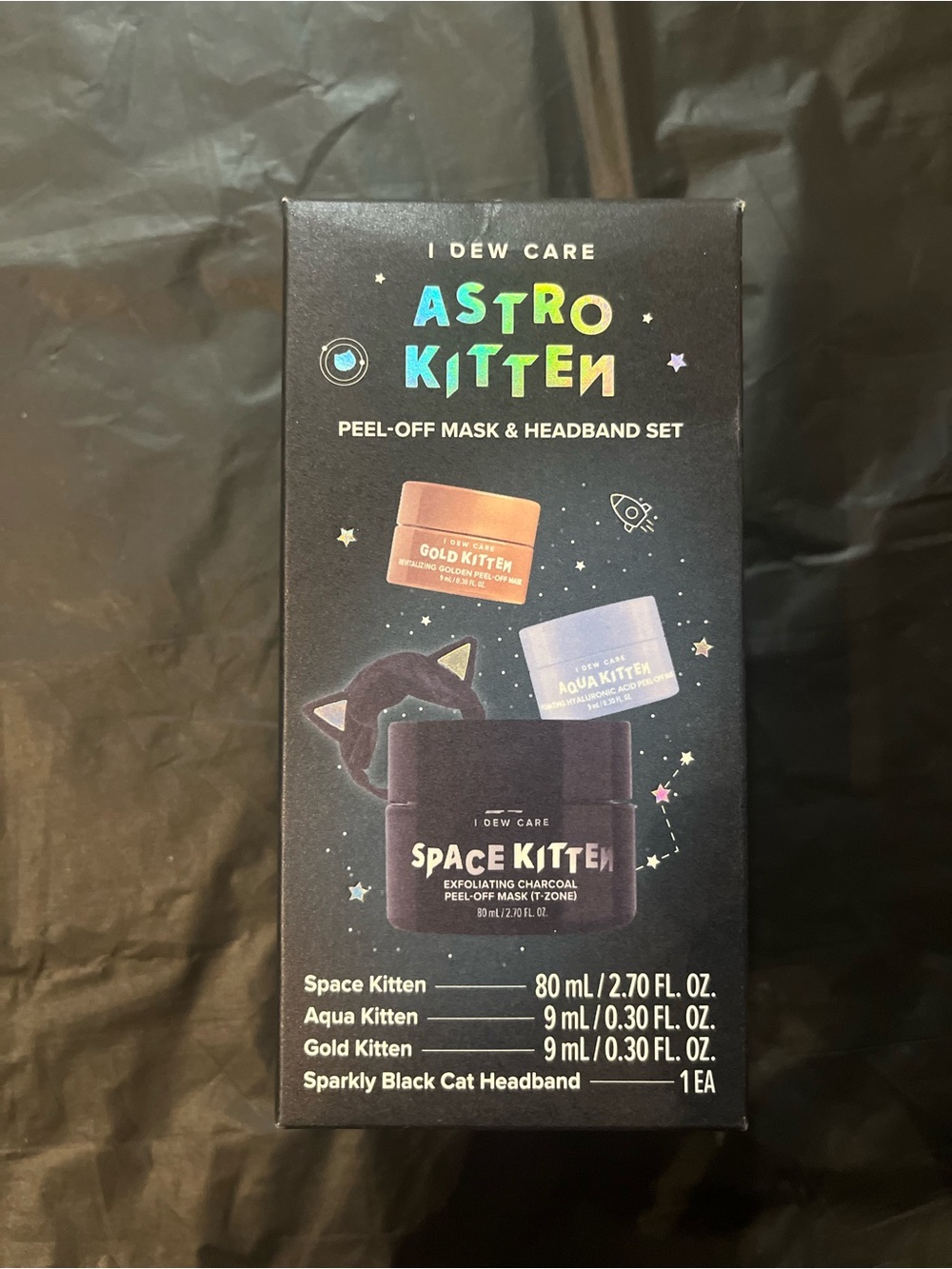 Astro Kitten Peel-Off Mask & Headband Set — Black